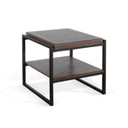 Lery End Table, Dark Brown Wood, Black Metal, Bottom Shelf, 24 Inch