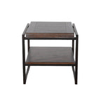 Lery End Table, Dark Brown Wood, Black Metal, Bottom Shelf, 24 Inch