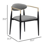 Exis Dining Armchair Set of 2, Modern Gray Fabric, Sleek Black Metal