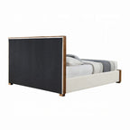 Lit double Lesa, capitonnage chevrons en chenille beige, noyer brun