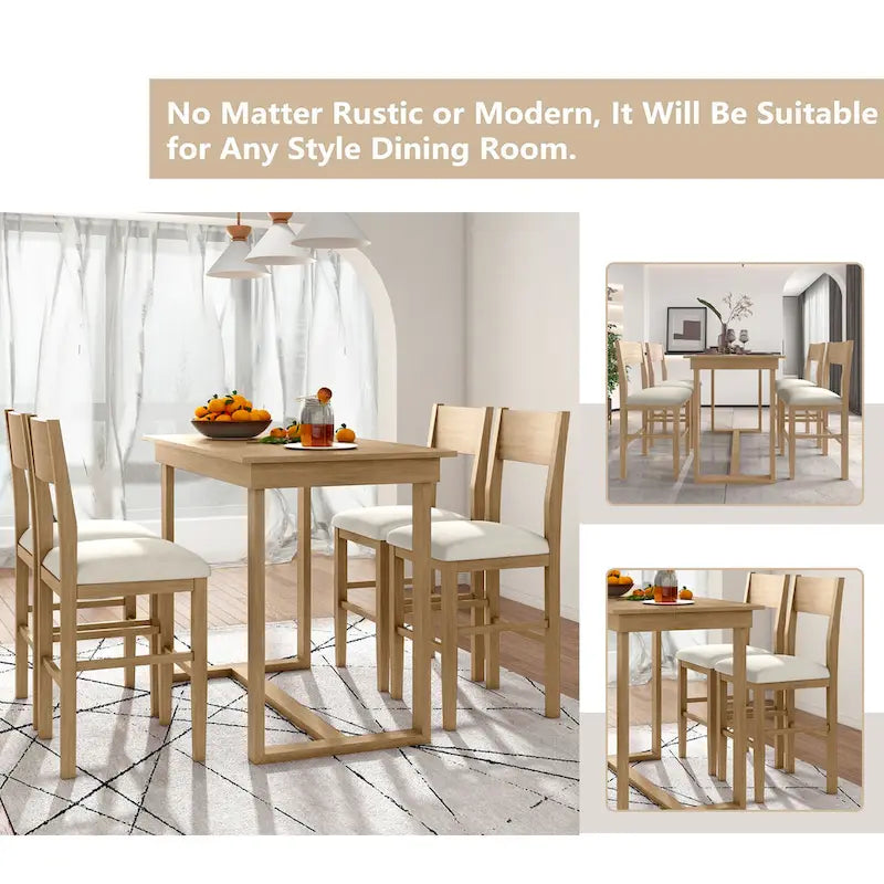 Ensemble de salle à manger 5 pièces à hauteur de comptoir, ensemble de table de cuisine en bois massif avec table à manger rectangulaire et 4 chaises de salle à manger
