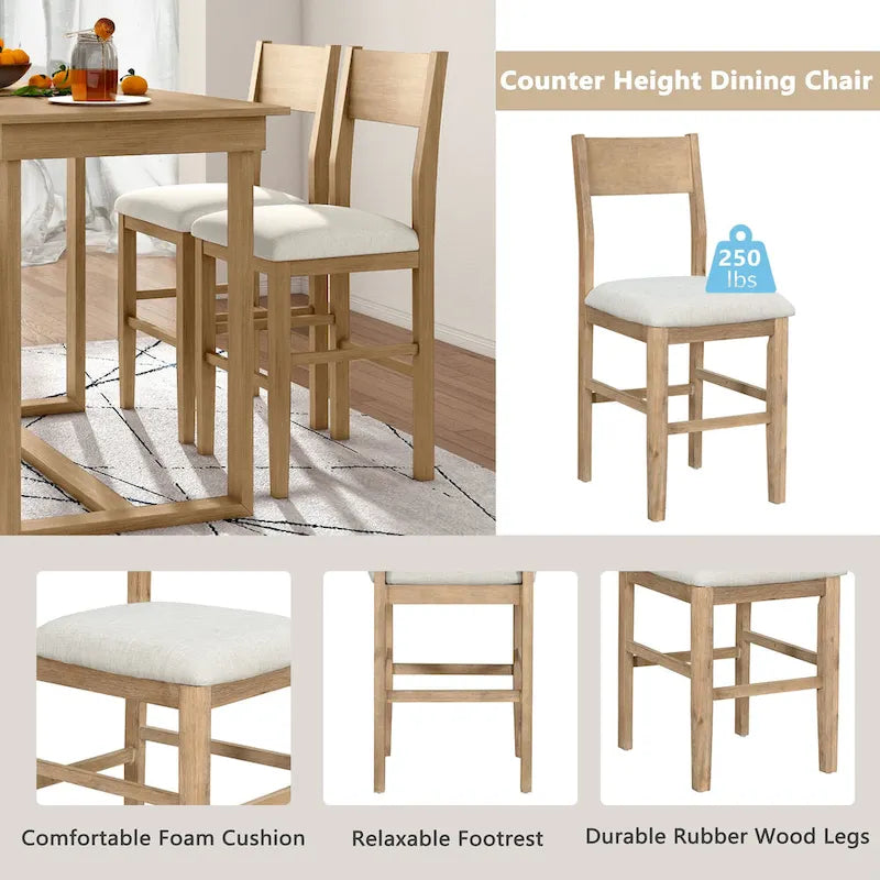 Ensemble de salle à manger 5 pièces à hauteur de comptoir, ensemble de table de cuisine en bois massif avec table à manger rectangulaire et 4 chaises de salle à manger