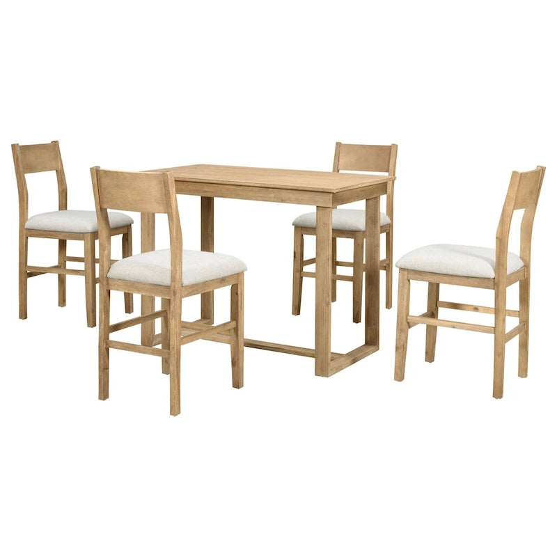 Ensemble de salle à manger 5 pièces à hauteur de comptoir, ensemble de table de cuisine en bois massif avec table à manger rectangulaire et 4 chaises de salle à manger