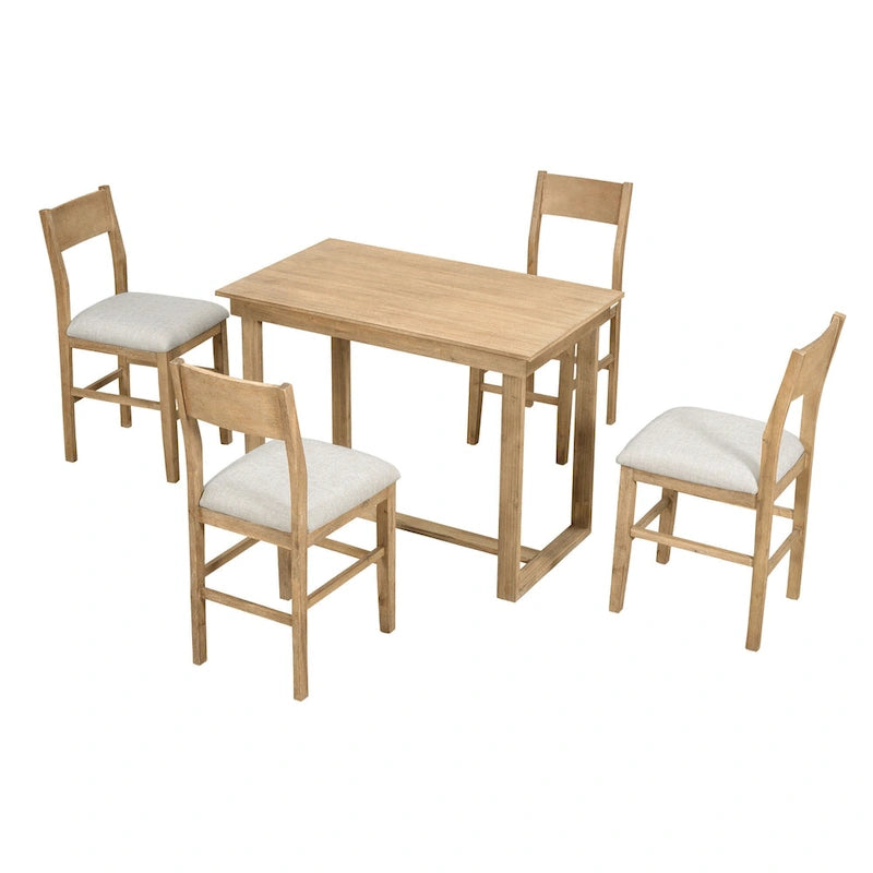 Ensemble de salle à manger 5 pièces à hauteur de comptoir, ensemble de table de cuisine en bois massif avec table à manger rectangulaire et 4 chaises de salle à manger