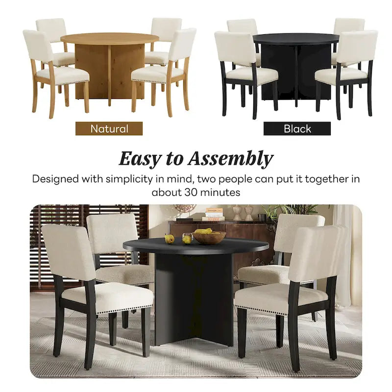 4 People Round Dining Table Set, 5 Piece Kitchen Table Set with Round Dining Table and 4 Upholstered Dining Chairs