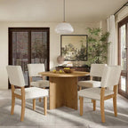 4 People Round Dining Table Set, 5 Piece Kitchen Table Set with Round Dining Table and 4 Upholstered Dining Chairs