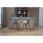 Bar Stools Set of 2, Swivel Barstools with Wood Legs and Footrest, Upholstered Kitchen Stool Island with Backs