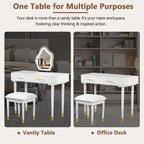 Vanity Table Set with Cushioned Stool, Dressing Table with Touch Screen LED Mirror, Makeup Table with 2 Drawers