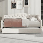 Linen Upholstered Twin XL Daybed with LED Lights and Trundle
