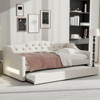 Linen Upholstered Twin XL Daybed with LED Lights and Trundle