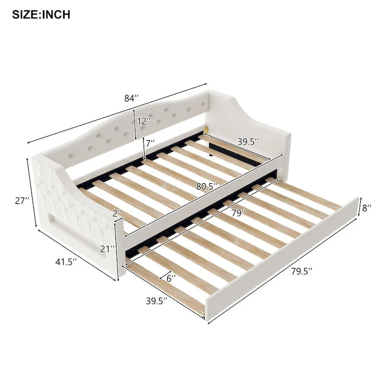 Linen Upholstered Twin XL Daybed with LED Lights and Trundle
