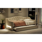 Linen Upholstered Twin XL Daybed with LED Lights and Trundle