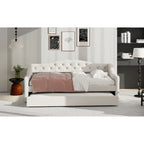 Linen Upholstered Twin XL Daybed with LED Lights and Trundle