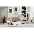 Linen Upholstered Twin XL Daybed with LED Lights and Trundle