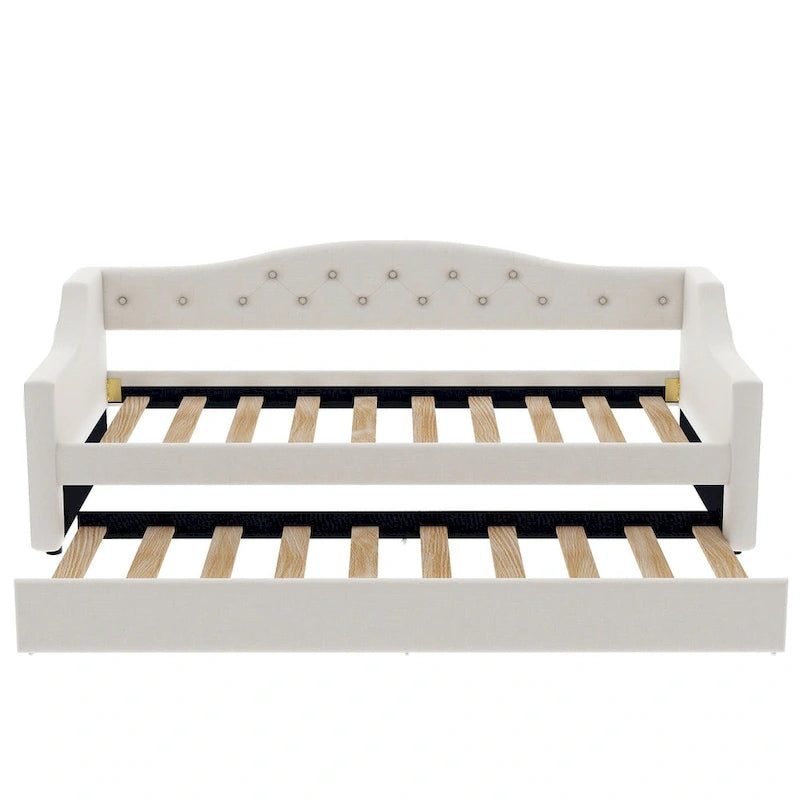 Linen Upholstered Twin XL Daybed with LED Lights and Trundle