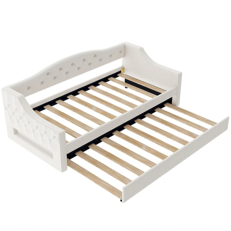 Linen Upholstered Twin XL Daybed with LED Lights and Trundle