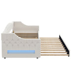 Linen Upholstered Twin XL Daybed with LED Lights and Trundle