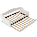 Linen Upholstered Twin XL Daybed with LED Lights and Trundle