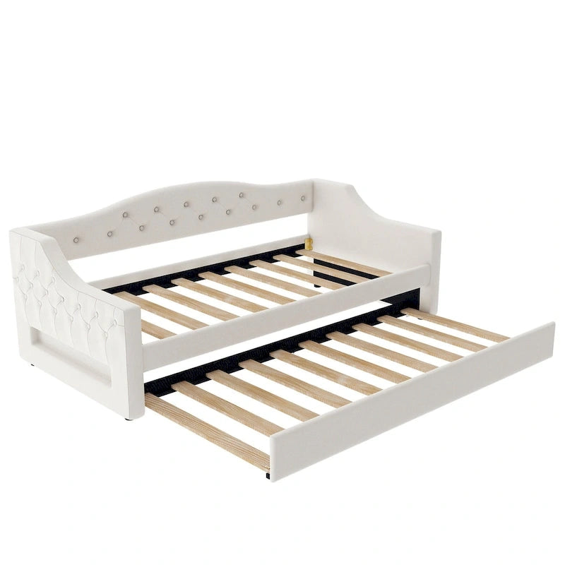 Linen Upholstered Twin XL Daybed with LED Lights and Trundle