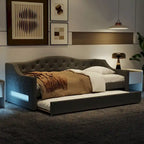 Linen Upholstered Twin XL Daybed with LED Lights and Trundle