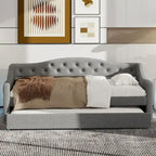 Linen Upholstered Twin XL Daybed with LED Lights and Trundle