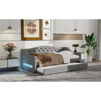 Linen Upholstered Twin XL Daybed with LED Lights and Trundle