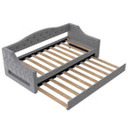 Linen Upholstered Twin XL Daybed with LED Lights and Trundle