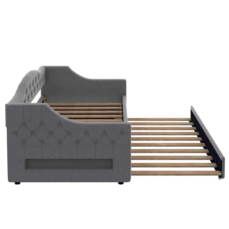 Linen Upholstered Twin XL Daybed with LED Lights and Trundle