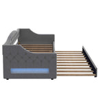 Linen Upholstered Twin XL Daybed with LED Lights and Trundle