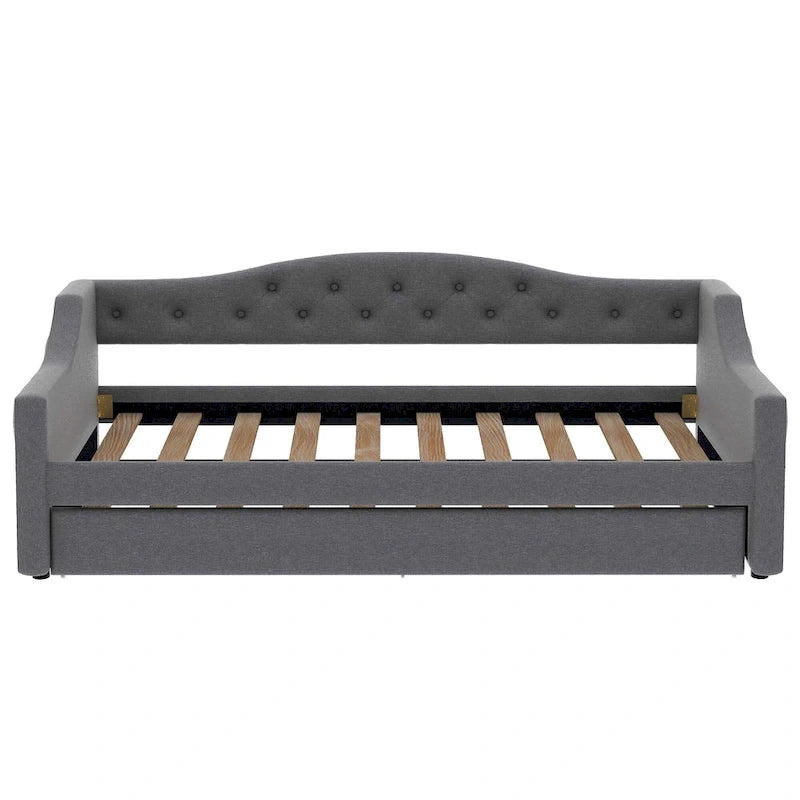 Linen Upholstered Twin XL Daybed with LED Lights and Trundle