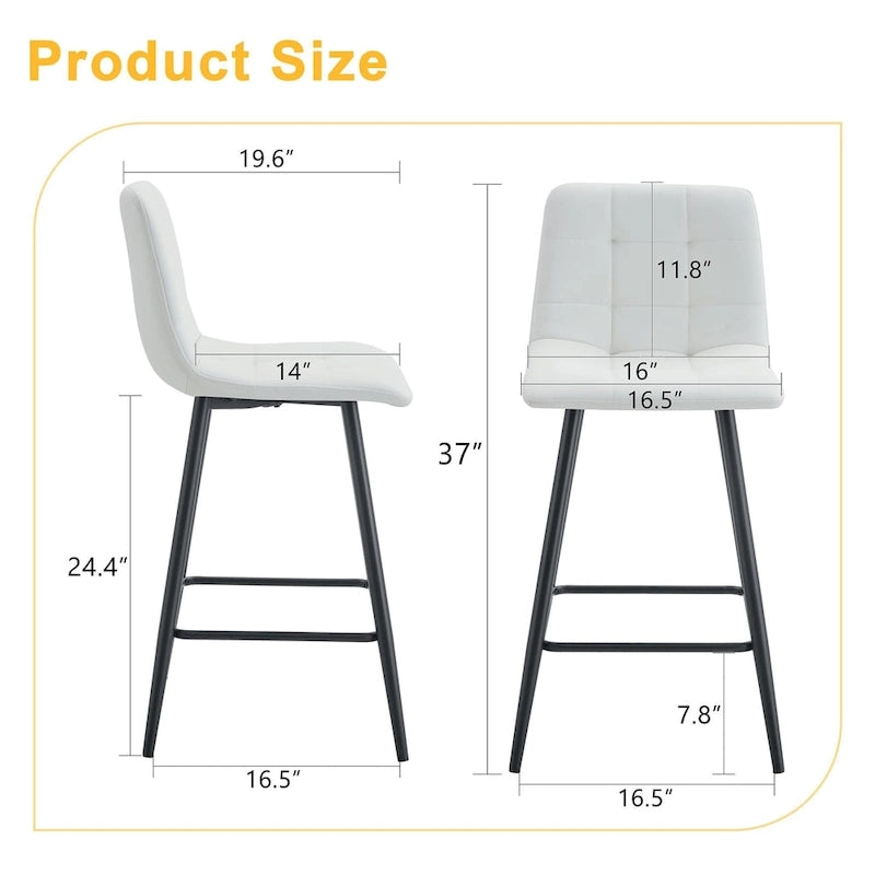 Modern PU Bar Chair 2 Pieces with Metal Legs, Checkered Design, Waterproof and Stain Resistant Suitable for Bars, Living Rooms