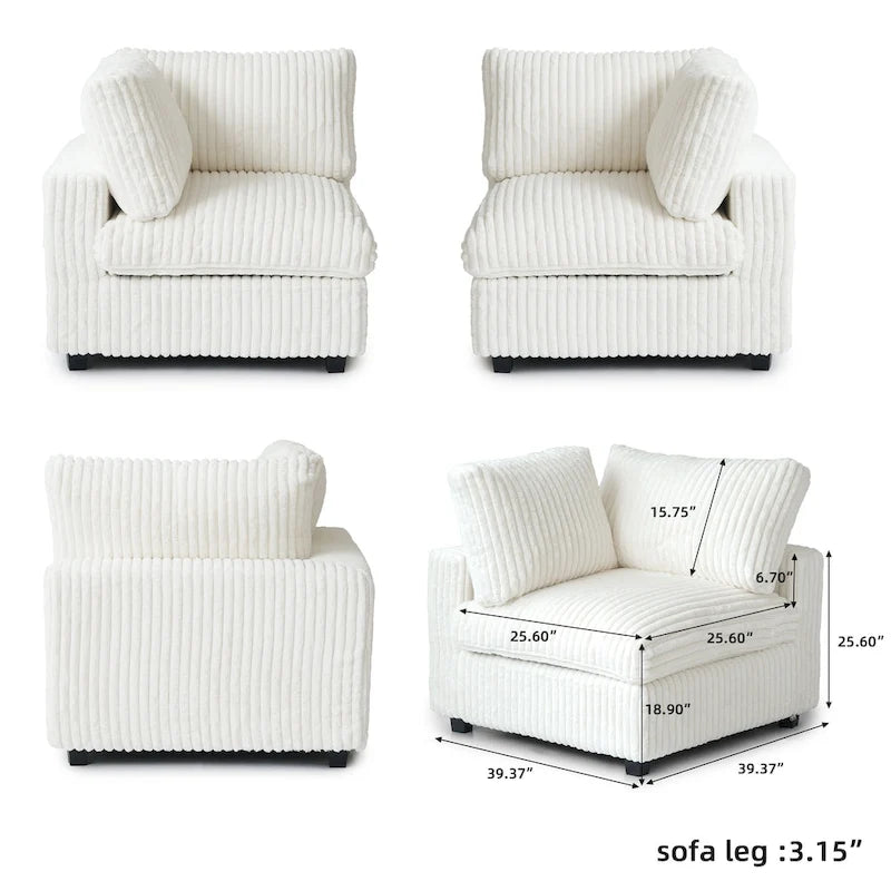 Canapé sectionnel modulaire en peluche douce 157,48 cm, 4 places, rembourré, pour salon