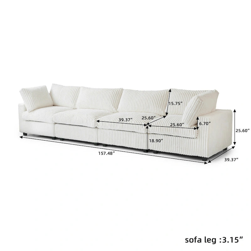 Canapé sectionnel modulaire en peluche douce 157,48 cm, 4 places, rembourré, pour salon