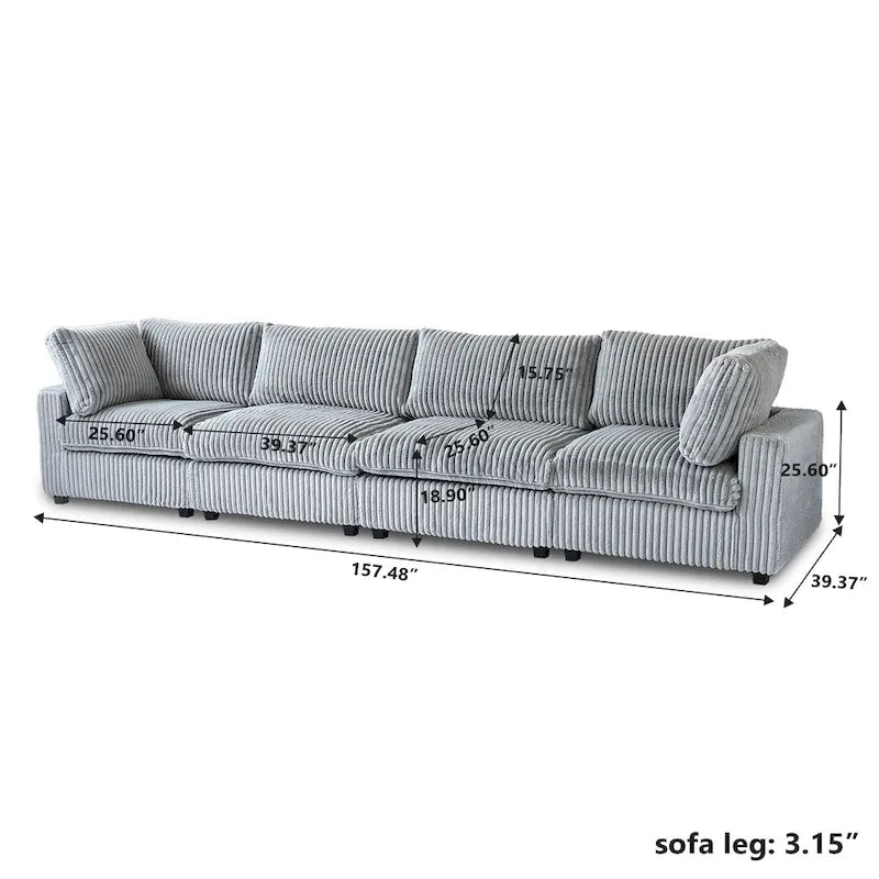 Canapé sectionnel modulaire en peluche douce 157,48 cm, 4 places, rembourré, pour salon