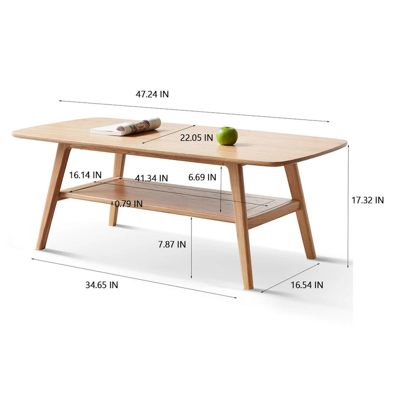 Christopher Knight Home - Hudson Solid Oak Coffee Table with Storage Shelf for Living Room & Home Office