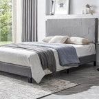Lit plateforme tapissé Queen Size avec support à lattes en bois pour chambre à coucher