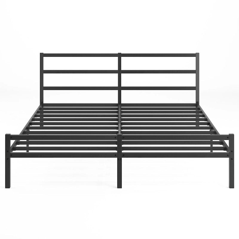 Black Metal King Platform Bed Frame with Headboard - Upgraded Folding Design