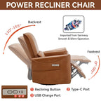 Brown Ergonomic Power Recliner with 270 Swivel, USB & Type-C Charging Ports, and Lumbar Support