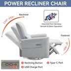 Brown Ergonomic Power Recliner with 270 Swivel, USB & Type-C Charging Ports, and Lumbar Support