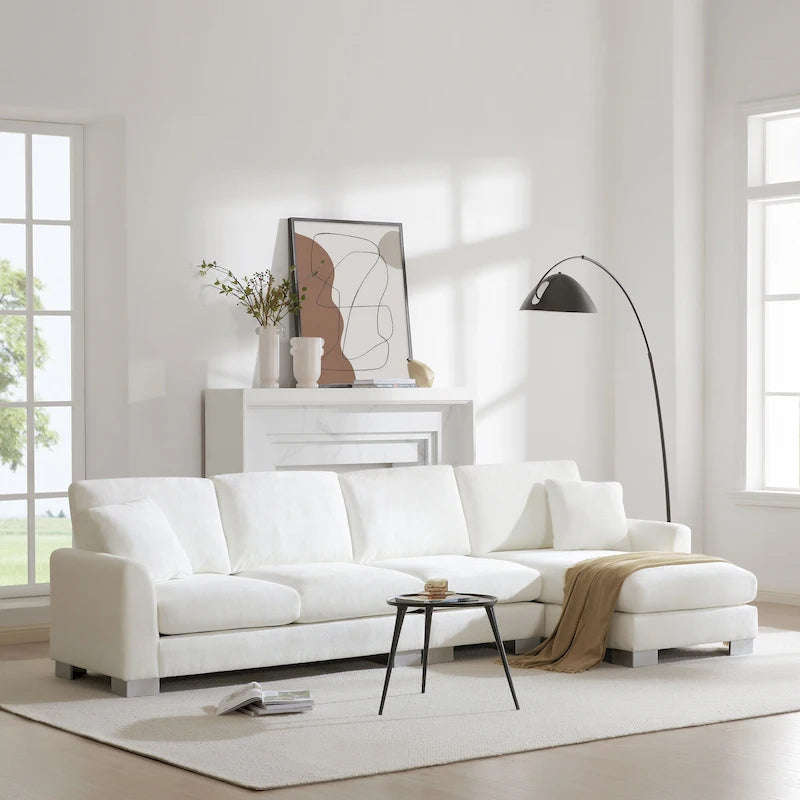 119 Grand canapé sectionnel en L 5 places avec méridienne et 2 coussins décoratifs pour salon