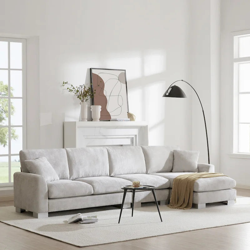 119 Grand canapé sectionnel en L 5 places avec méridienne et 2 coussins décoratifs pour salon