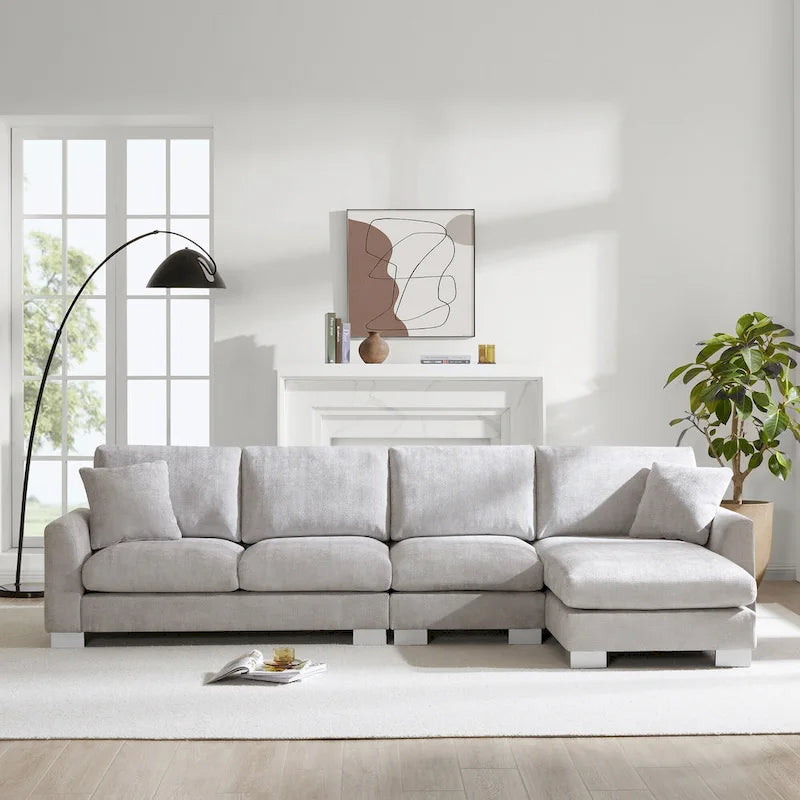 119 Grand canapé sectionnel en L 5 places avec méridienne et 2 coussins décoratifs pour salon