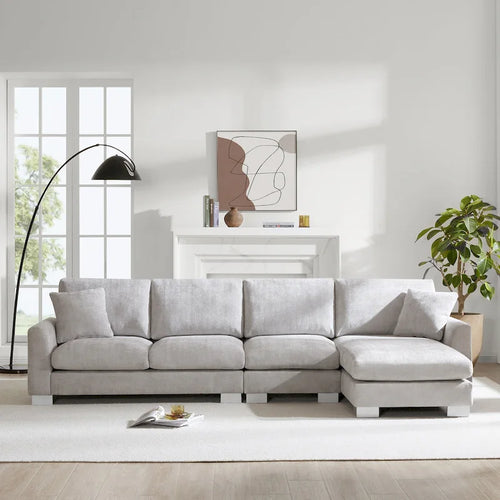 119 Grand canapé sectionnel en L 5 places avec méridienne et 2 coussins décoratifs pour salon