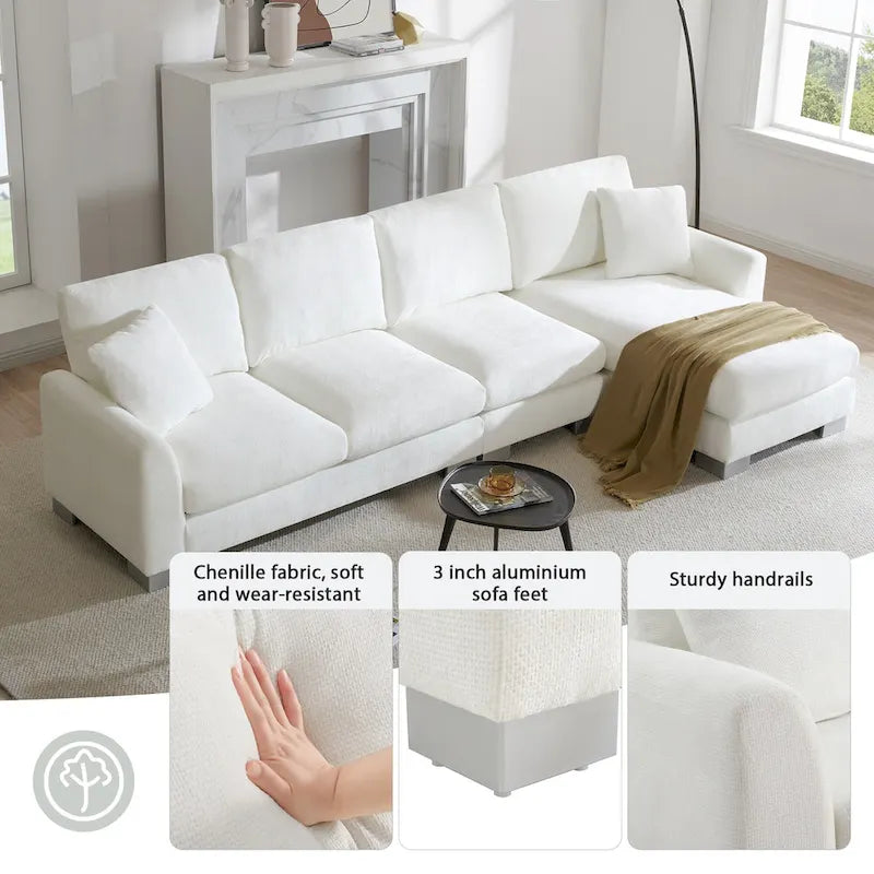 119 Grand canapé sectionnel en L 5 places avec méridienne et 2 coussins décoratifs pour salon