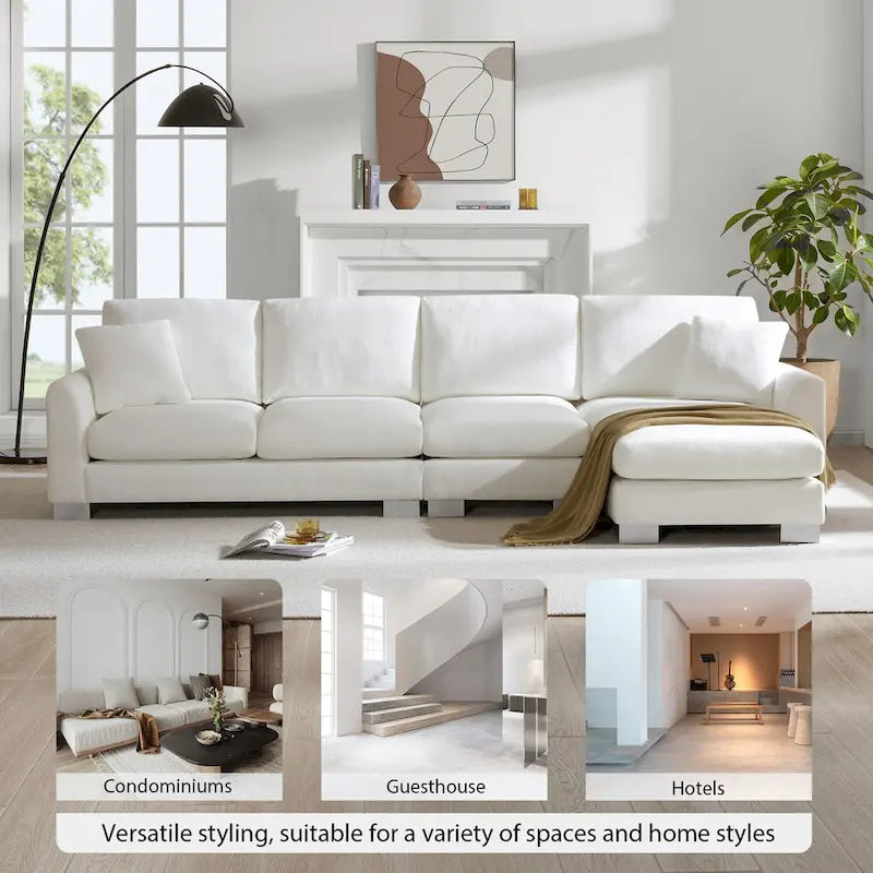 119 Grand canapé sectionnel en L 5 places avec méridienne et 2 coussins décoratifs pour salon