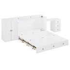 Queen Size Murphy Bed with USB Port, Large Drawer, and Desk