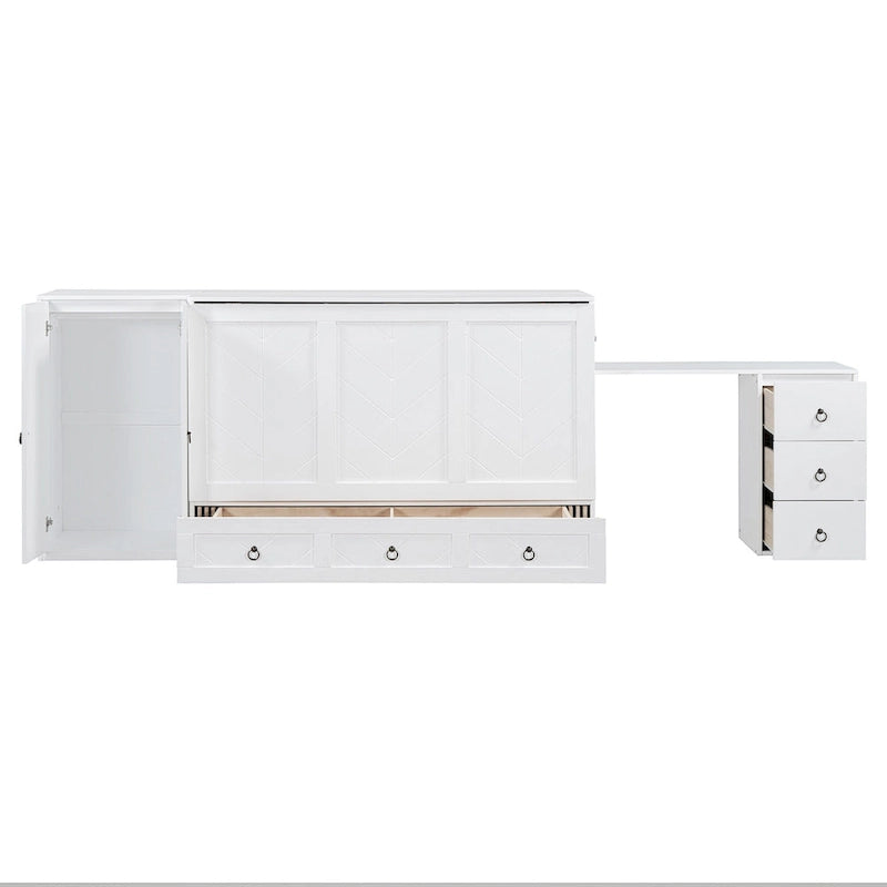 Queen Size Murphy Bed with USB Port, Large Drawer, and Desk