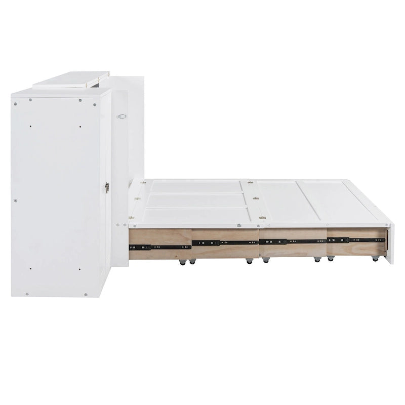 Queen Size Murphy Bed with USB Port, Large Drawer, and Desk