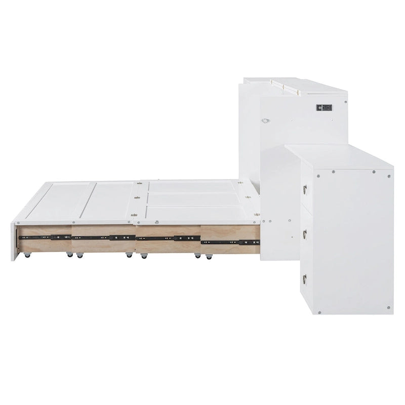Queen Size Murphy Bed with USB Port, Large Drawer, and Desk