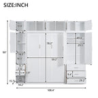 White Full Size Modern Murphy Bed with Drawers, Lockers, and Wardrobes